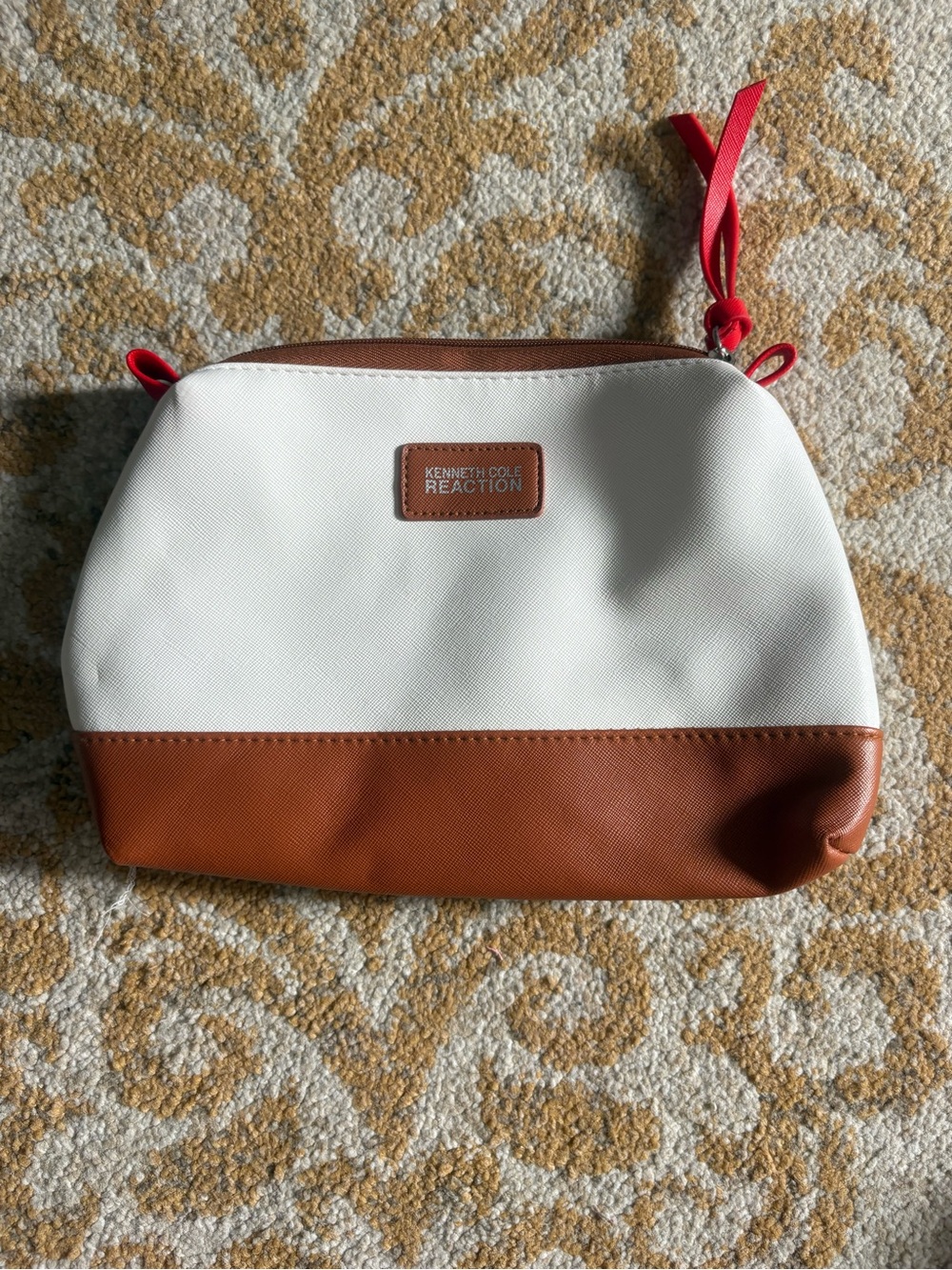 Kenneth Cole Reaction White & Brown leather Women's Cosmetic Pouch “I Do”